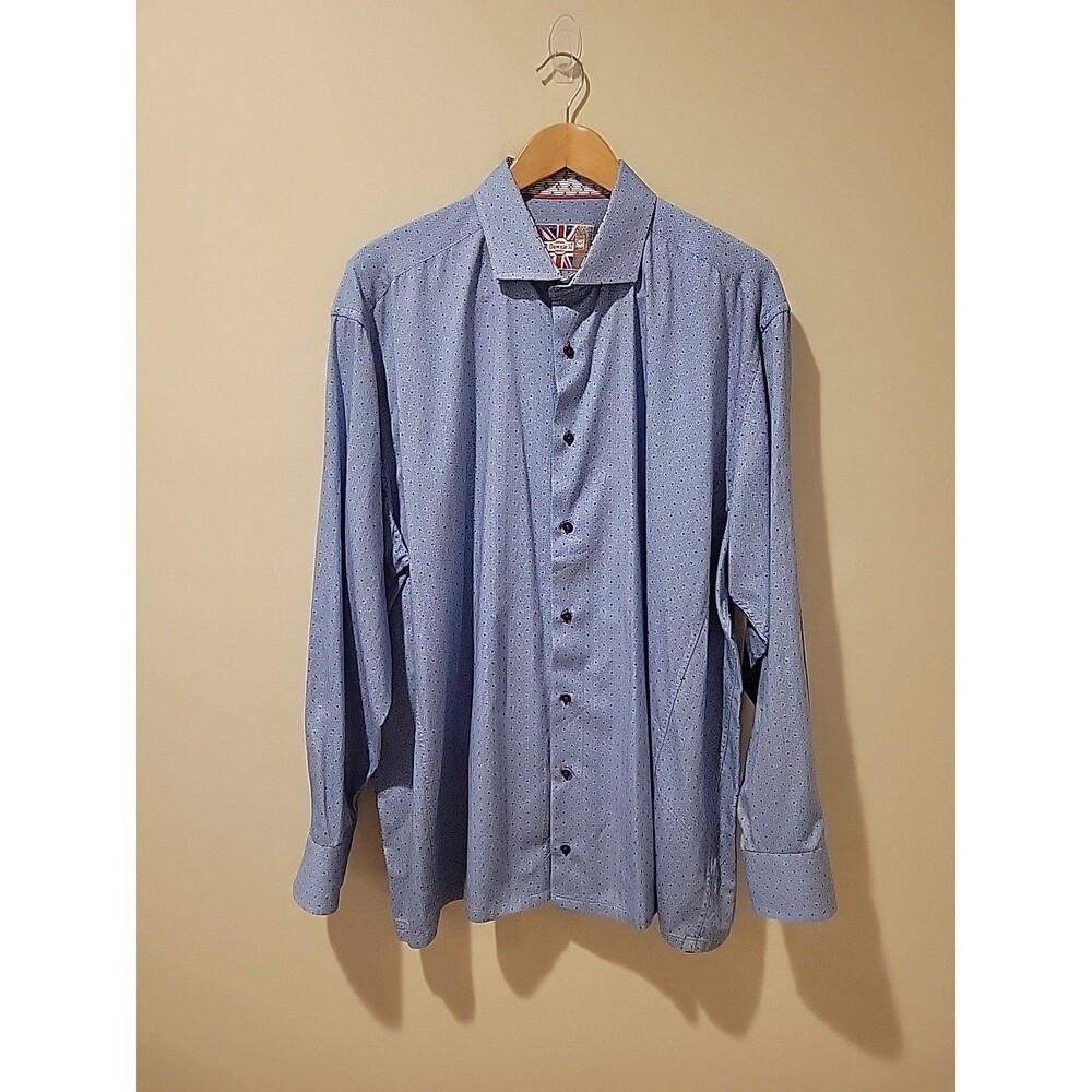 7 Downie St Couture Shirt Mens Blue Geometric Long Sleeve Button-Up Top Size 2XL